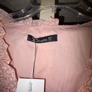 Simplee Light Salmon Color, Patterned Dress, Sheer Long Sleeves, New Size Medium